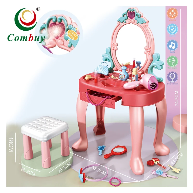 Simulation Mirror Dressing Table Kids Make up Toy Set With Lights Music