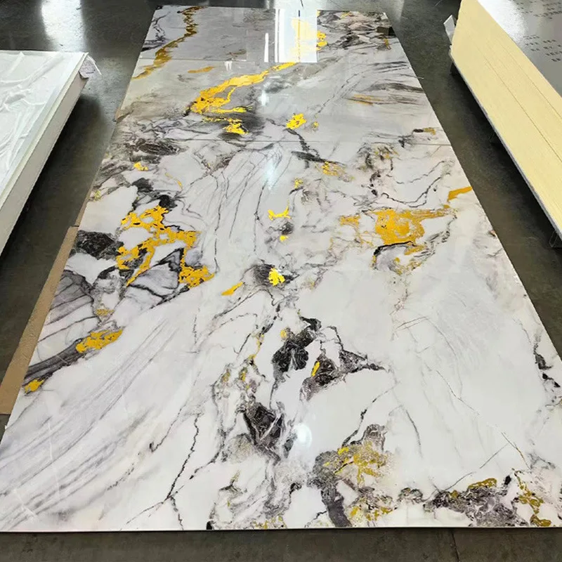 Free Sample Gilding Effect PVC Marble Alternative Board UV Plastic Sheet for Home TV Walls