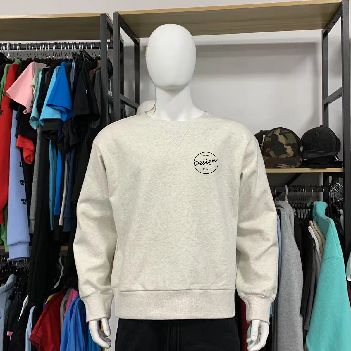 Embroidered OEM Men Pullover Pattern Knitwear Blank Winter 50 Cotton 50 Polyester Fleece Men O Neck Sweatshirts