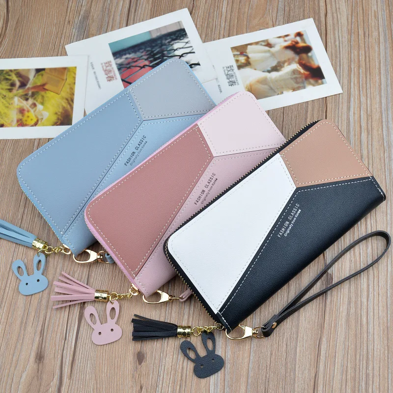 Wholesale Geometric Women Wallets with Zipper Pink 2033 Pocket