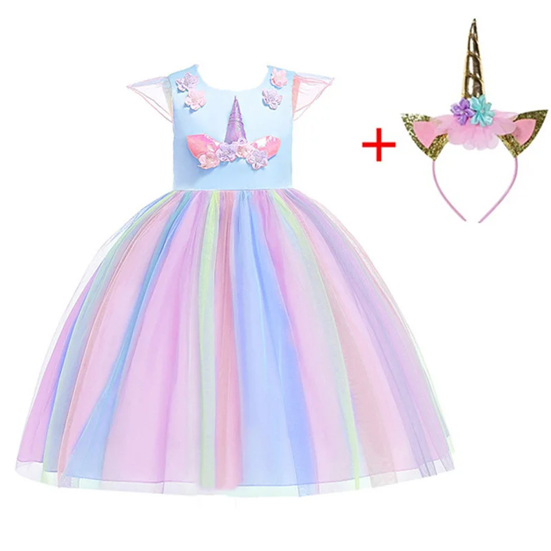 Children Unicorn Party Princess Dress Up Flower Gilr Dresses Kids Girl ...