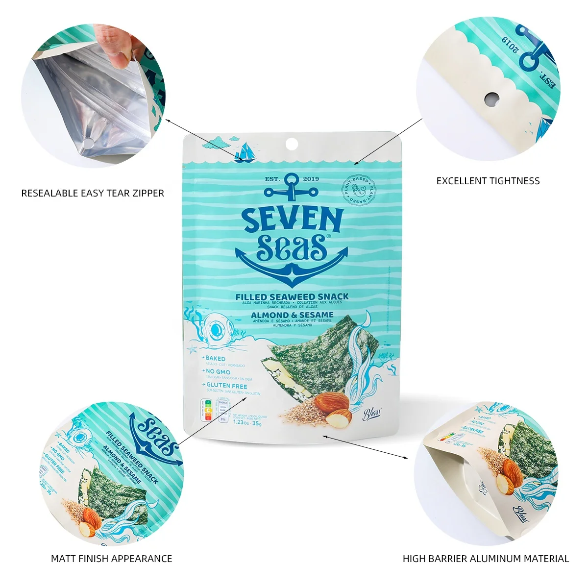 Matte Custom Stand up Pouch Zip Lock for Food Mylar Aluminum Foil Gravure Printing Sugar Moisture Proof supplier
