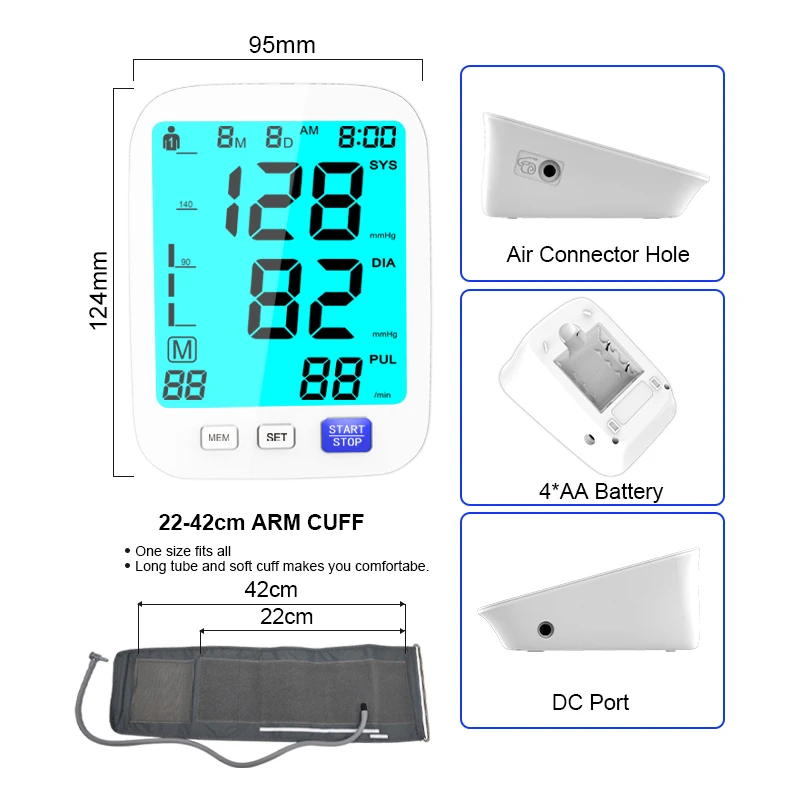 Hospital Clinic Automatic Aneroid Digital Sphygmomanometer CE  ISO Bp Machine  Electronic Arm  Type Blood Pressure Monitor