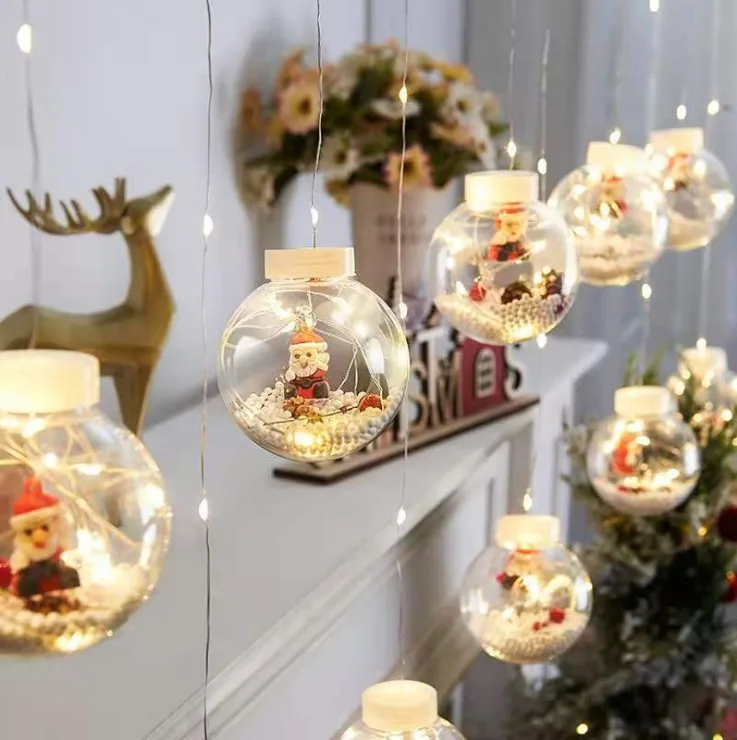 Santa Claus Ball String Led Window Curtain Garland Fairy Christmas Decoration Lights for Room LED Wishing Ball Curtain Light