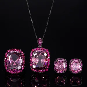 Fine Stainless Steel for Women Pink High Carbon Diamond Zircon Black Gold Plating Pendant Necklaces Engagement Ring Earrings