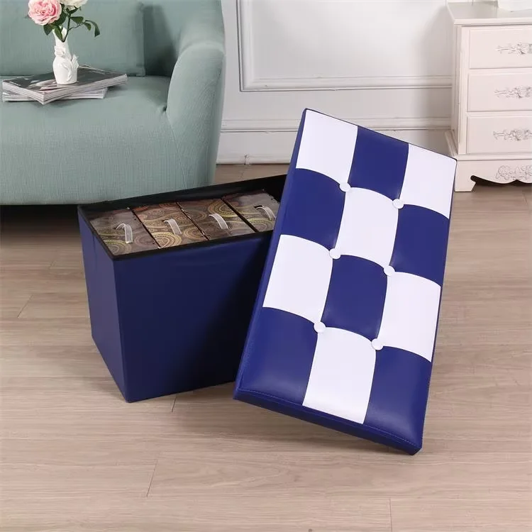 Folding Storage Ottoman Bench Custom Rectangular Black PU Leather Bedroom Modern Design Caishi High-quality Customizable factory