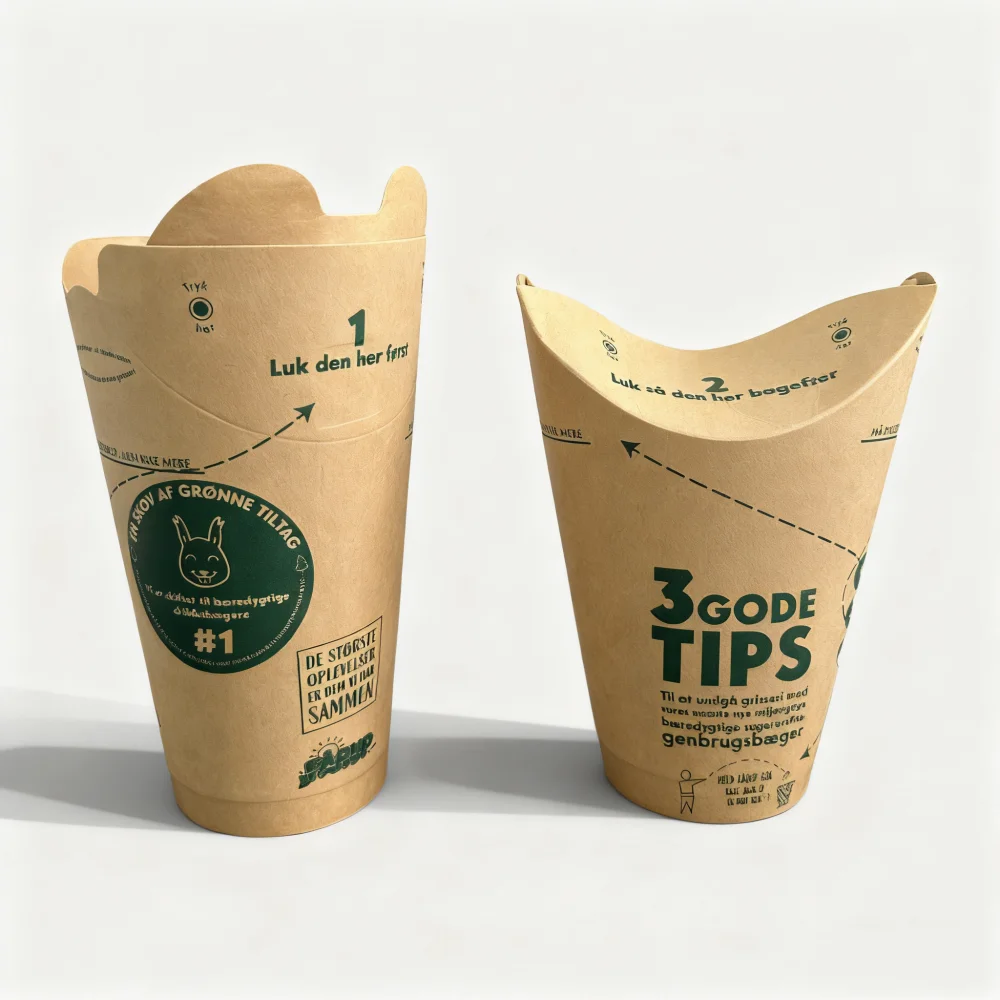 Free Sample Custom Logo Size Cafe Paper Disposable Foldable Butterfly Cup Kraft Hot Drink Cup No Lids Easy Drinking
