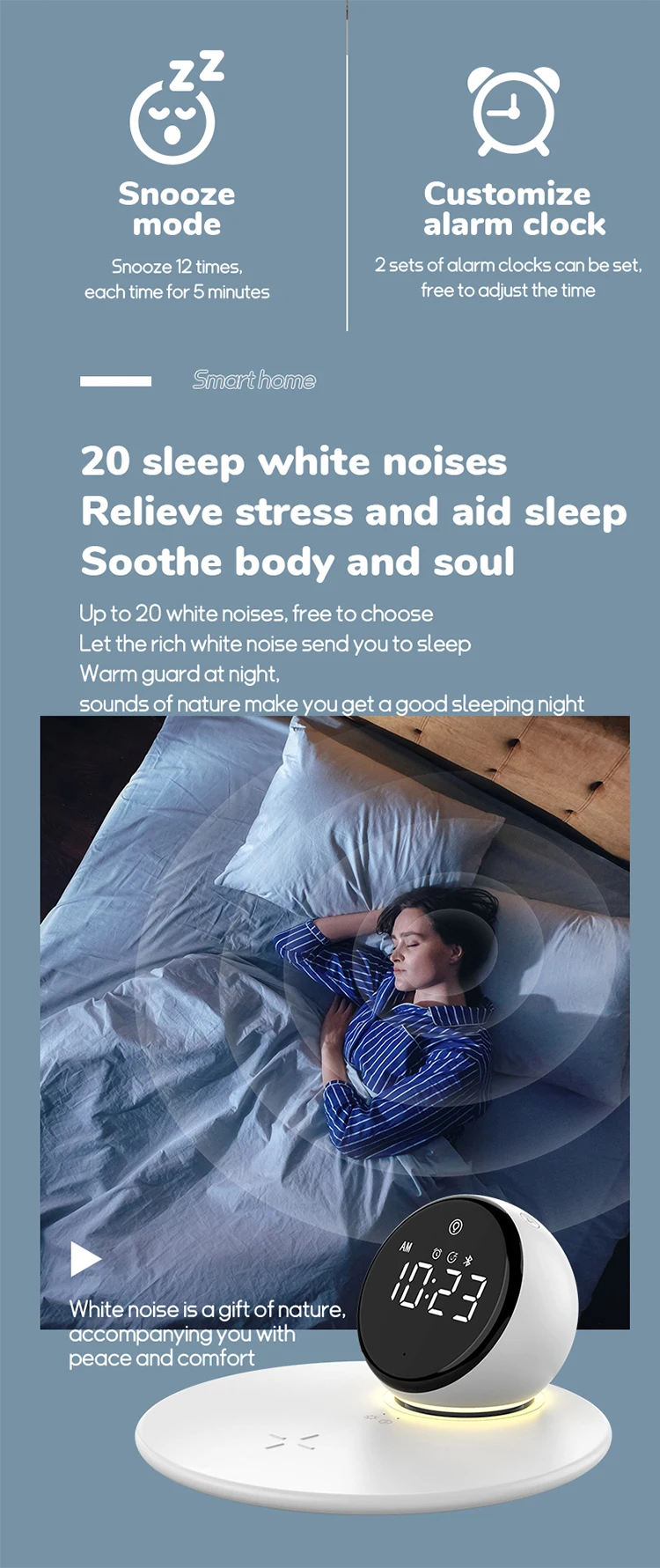 Party Dj Bass Wireless Alarm Clock Speaker Blue Booth Boombox With Soft Light And 15w Wireless