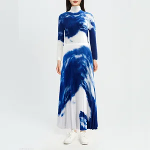 Summer Set Miyake Pleated Shirt Top High Neck Long Sleeve T-Shirt Women's Long Pleated Skirt Two-Piece Set