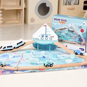 DIY Children Educational Play Electric Train Assembly Train Railway Track Ocean Fishing Track Wooden Train Set Slot Toy for Kids