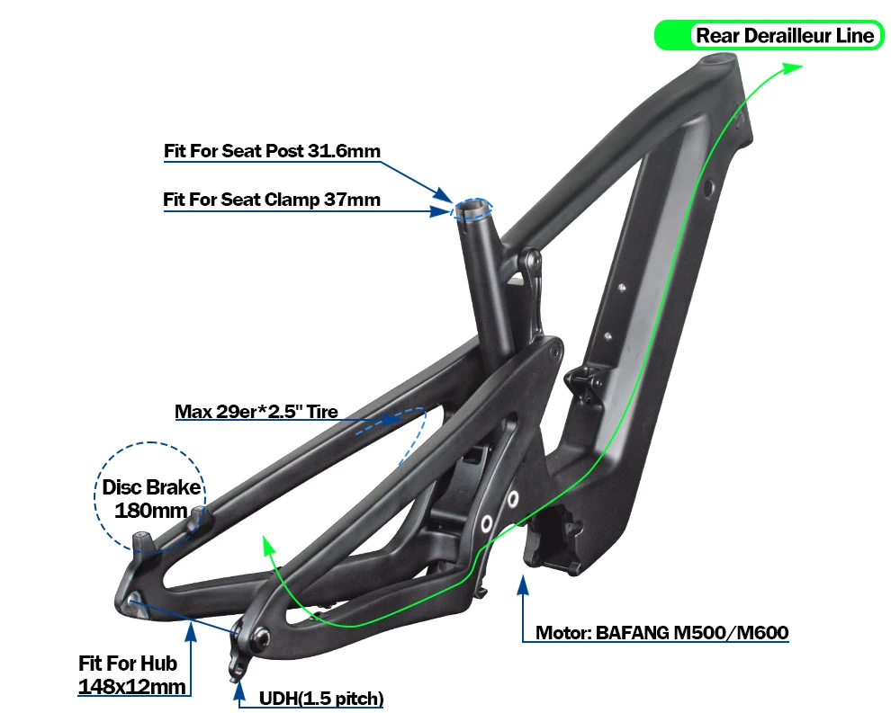Electric Bike Frame Bafang M500/m600oem Ebike Suspension Carbon Fiber