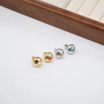 New Round Gold/Silver Round Bean Colored Zircon Rock Face Earrings