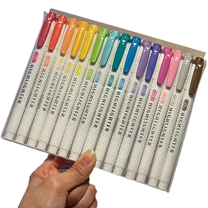 H23 Custom 15-Color Pastel Stationery Highlighter Set with Oblique Brush Tip and Shiny Palette for School Supply