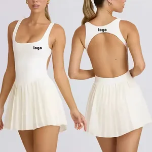 Custom LOGO Women Tennis Dress Workout GYM Fitness Active Wear Sleeveless Wrap Sport Skirt Tennis Skirt Set for Women Girl