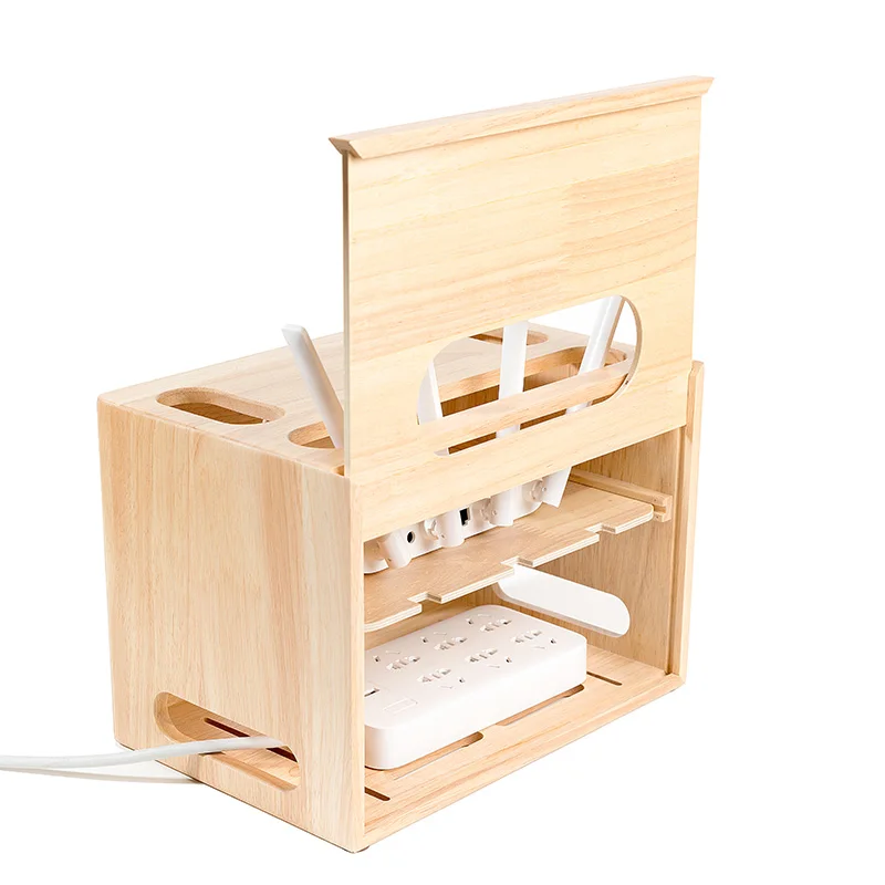 Solid Wood Wireless Router Storage Box Wifi Power Wire Storage Shelf Wood WiFi Box Hider Router Organizer
