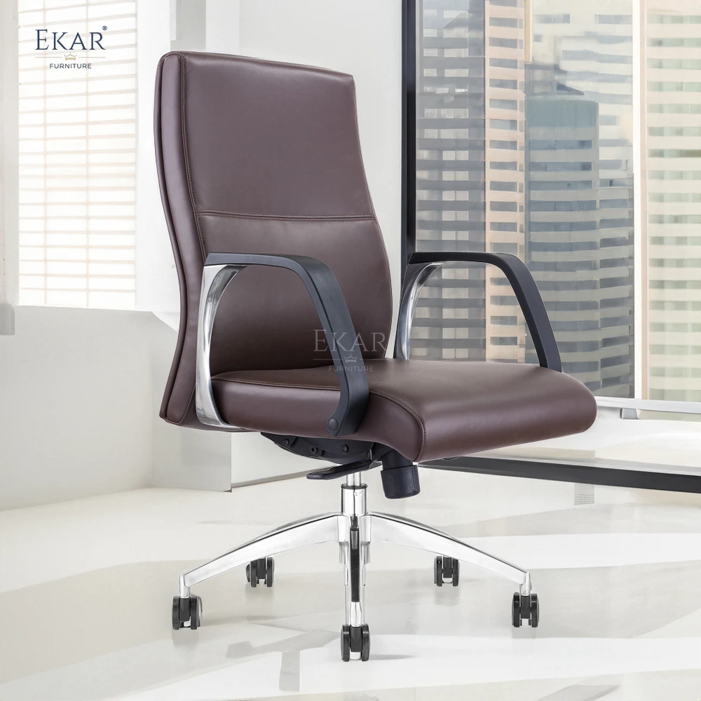 Elegant Italian Imported Top-Grain Leather Office Chair with PU Soft-Padded Armrests supplier