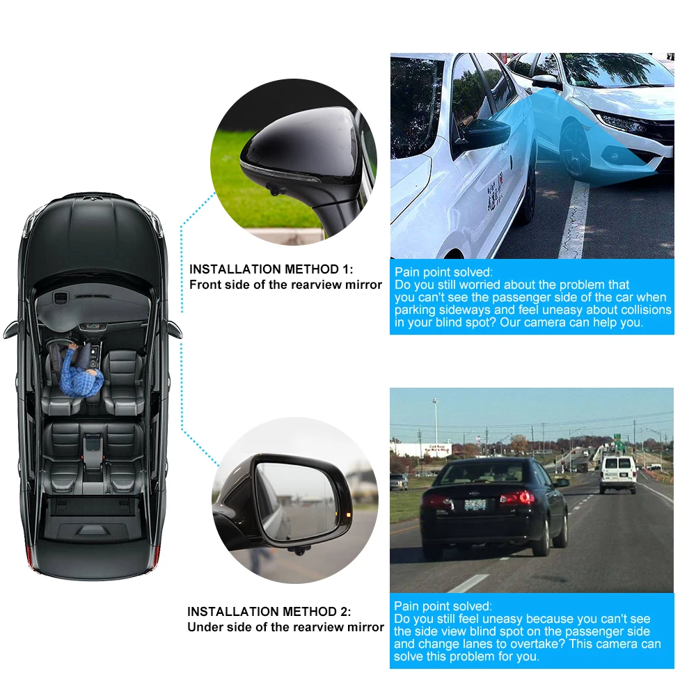 Pair Car Auto 20Mm Hole Drilling Side View Camera Side Mirror - View #2