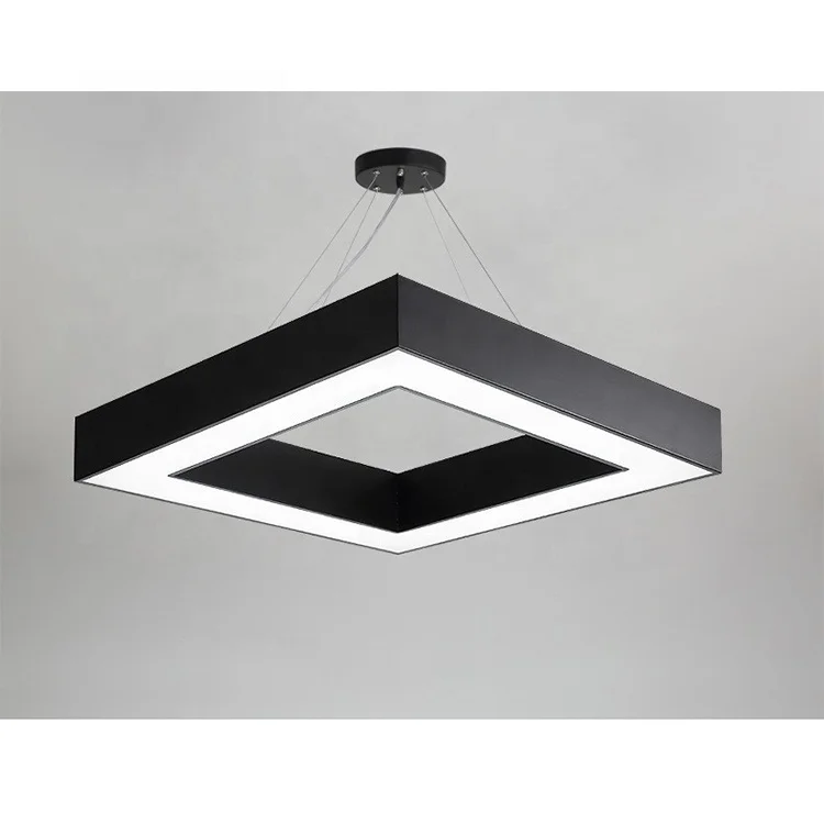 Customized Recessed Suspension Surface Mounted Led Linear Light square Rectangle Hollow Pendant Light for Office Villa