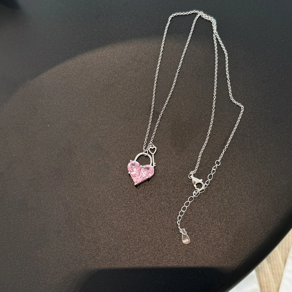 KAKODIY Cute New Design Women's Dress Up Jewelry 925 Sterling Silver Chain Pink 2ct 5A Cubic Zirconia Heart Shape Key Pendant Necklace Jewelry detail 5