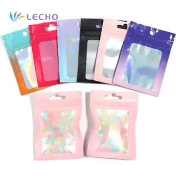 Printed Customized MOQ 500pcs Printed Holographic Foil Ziplock Food Packaging plastic Hologram Mylar Bags with Zipper