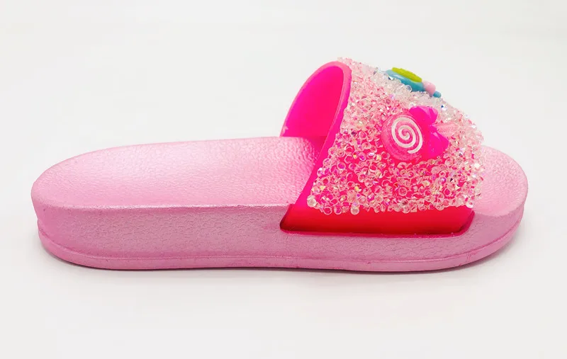 Симпатичные удобные детские тапочки слайды сандалии с кристаллами конфетного цвета