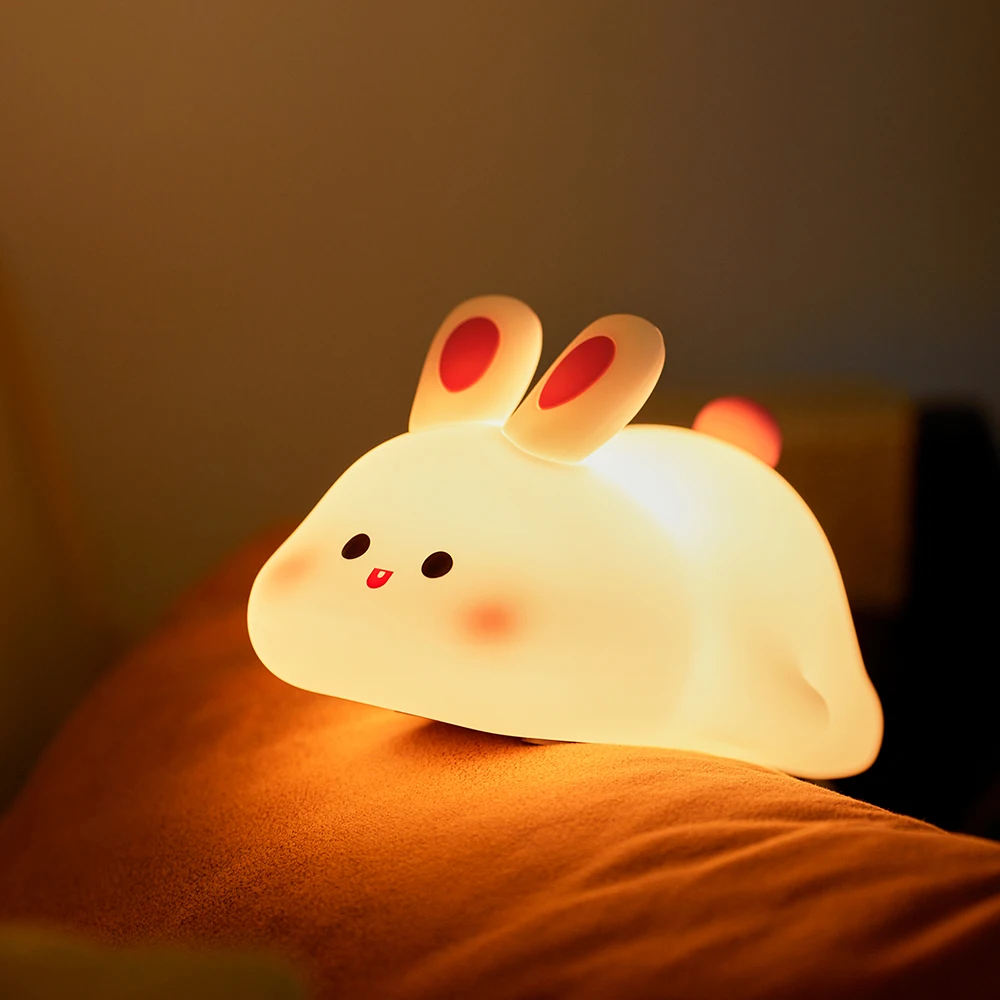 EGOGO Rechargeable LED Soft Touch Silicone Rabbit Bunny Night Light for Kids with Sensor Control and USB Rechargeable