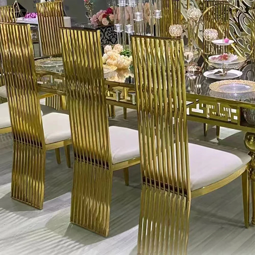Hot Sales Exquisite High Back Dining Chair Stainless Steel Gold Wedding