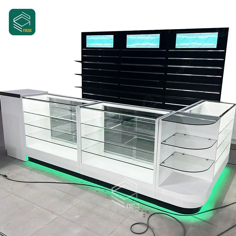 Retail Store Display Counter Countertop Glass Display Cigar Shop Display Showcase Smoke Shop Shelves