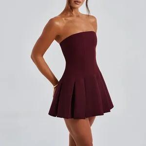 2025 New Women's Clothing European and American Elegant Female Party Evening Gown Plunging Neck Pleated Women's Dress