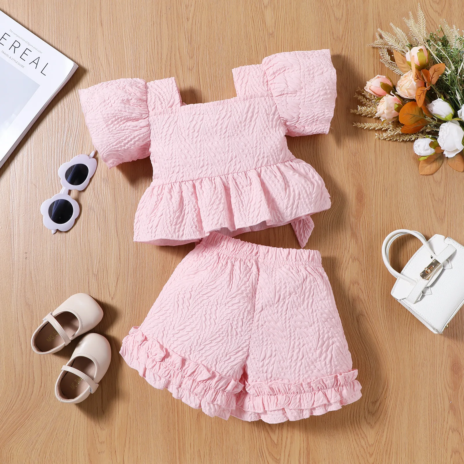 Summer Beautiful 2 Pieces Set Without School Clothes for Sexy Baby Girls Photo