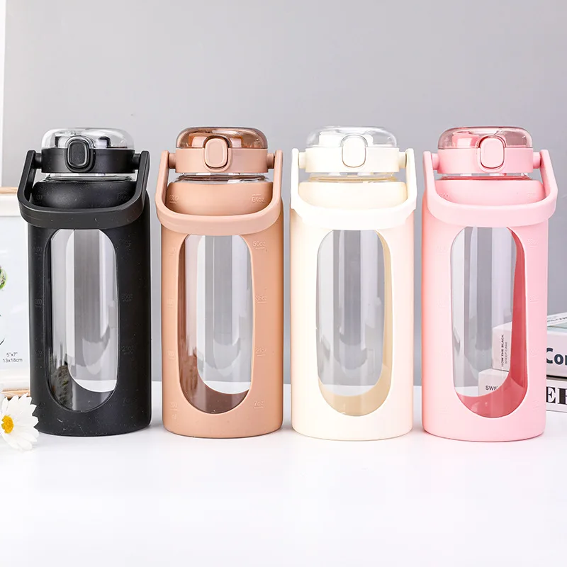 2025 64 oz Glass Water Bottle With Handle & Silicone Sleeve - Eco-Friendly  Motivational Kettle for Outdoor & Office Use