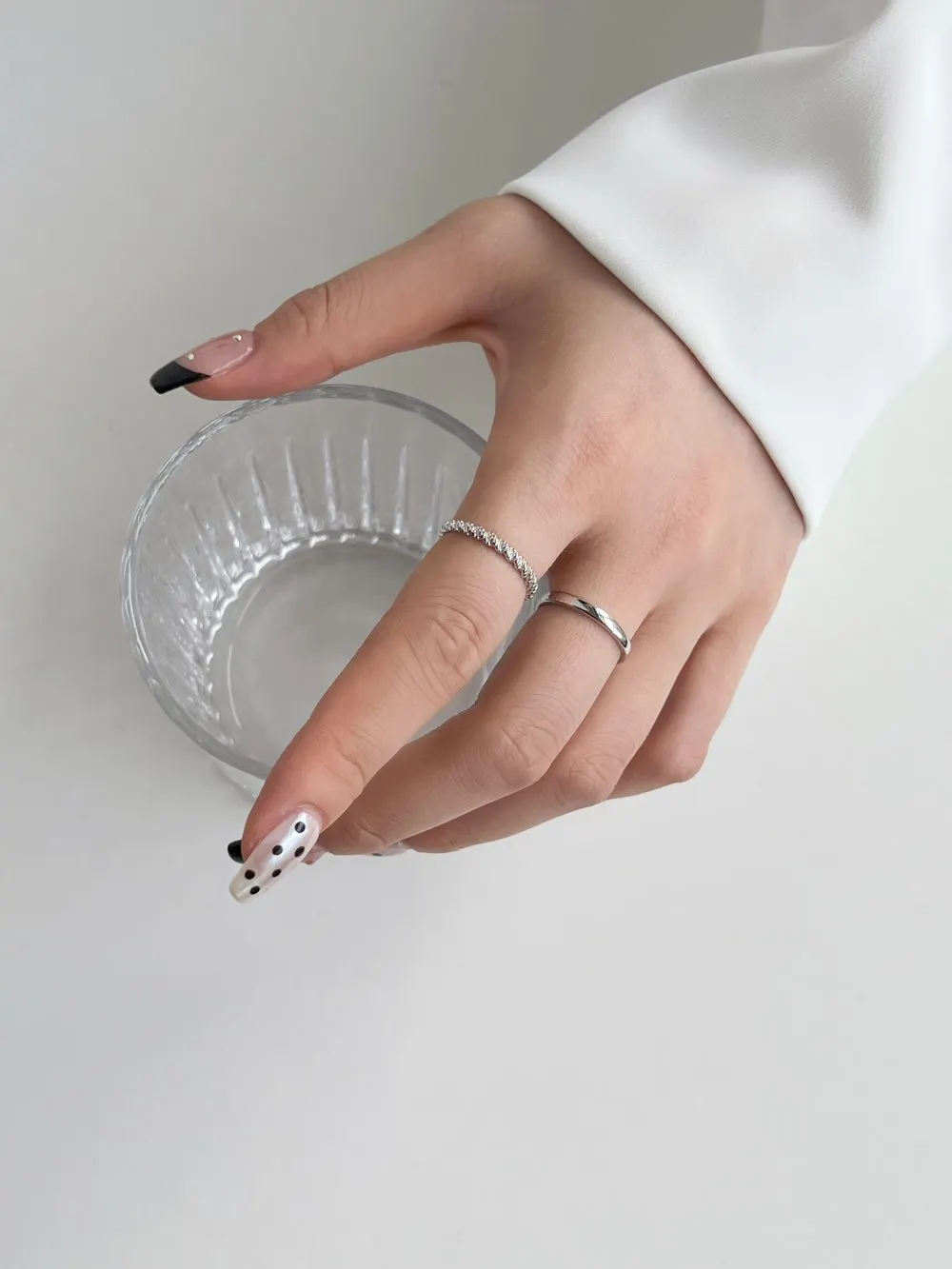 KAKODIY Hypoallergenic Matte Simple 925 Sterling Silver Rhodium 18K Gold Plated Irregular Wave 2 Layer Adjustable Women's Ring detail 1