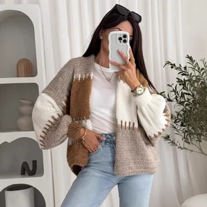 Colorful Patchwork Woman Cardigan Sweater Knitted Fashion Sweater Chain Casual Loose Cashmere Sweater Jacket for Women