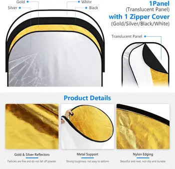 NEEWER 47"x71"/120x180cm Light Reflectors for Photography, Portable 5 in 1 Collapsible Multi Disc with Bag - Translucent product image