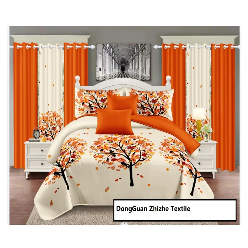 African Style Custom Multi Queen 10PCS Polyester Sheet and Curtain Bedding Set