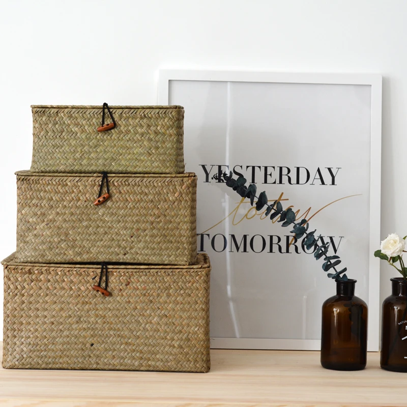 Wholesale Handmade Natural Rattan Rectangle Hand Woven Seagrass Gift