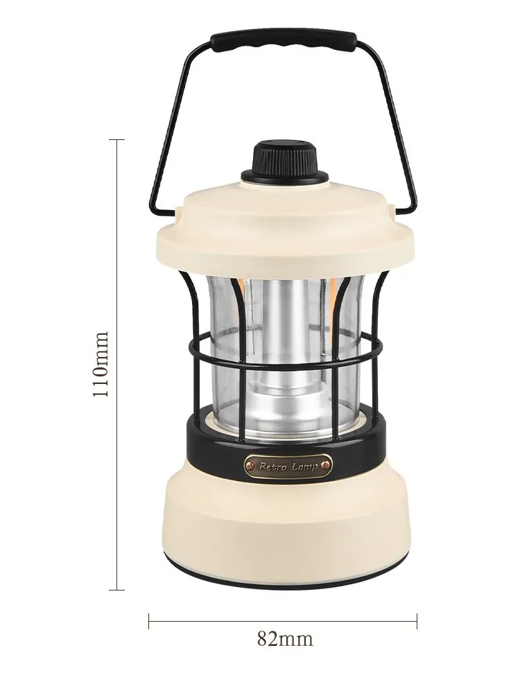 Retro USB-C Camping Lantern Power Bank Emergency Light Battery Indication Flashlight Portable Vintage  LED Warm Dim Tent Lamp