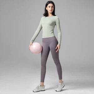 High Quality Women Sports Nylon Leisure Set High Waist Yoga Tracksuit Tight Quick Dry Sweat Absorption Long Sleeve Fitness Set