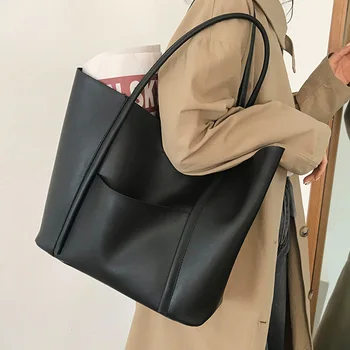 Manufacture Wholesale Price Women's Fashion Solid Handbag vintage women big Capacity PU tote bags With Front Pocket