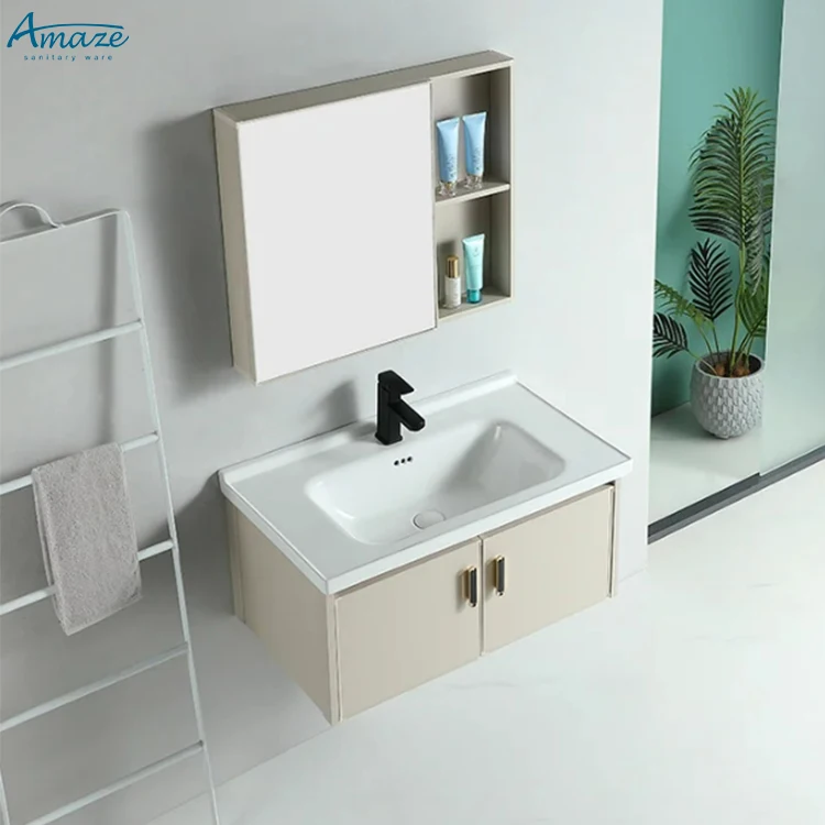 New design wholesale custom two-door modern aluminum furniture wall mounted bathroom cabinet vanity sink