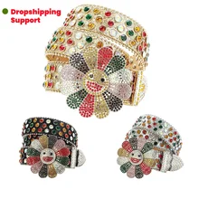 Dropshipping Support Hotsale Colorful Flower Rhinestone Belt Hip Hop Diamond Shining Belt Popular Bling Bling style Belt