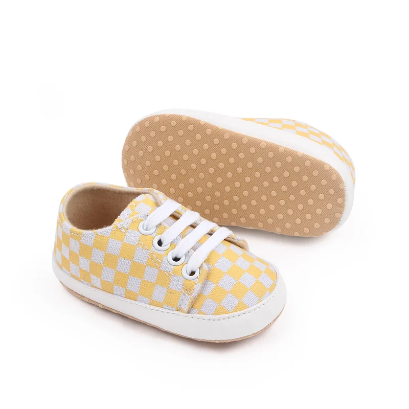 2022 New Arrival Plaid Design Canvas Baby Soft Sole Sneakers Shoes factory
