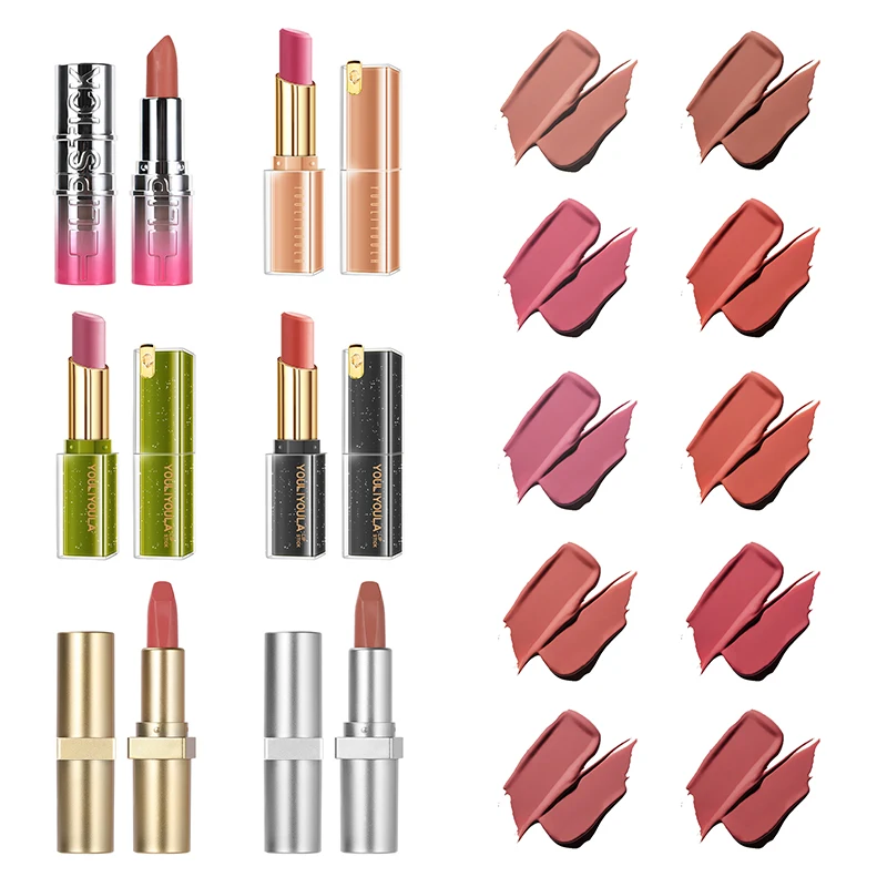 Free Sample Natural Beauty Top Lady Lipstick Water Proof Lightweight Soft Cruelty Free Hot Sales 10 Colors