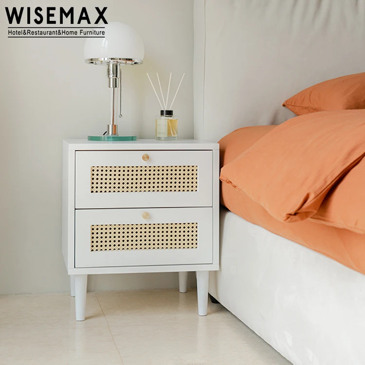Мебель WISEMAX, лидер продаж, популярная тумбочка, боковой столик из натурального дерева с ротанговым декором, прикроватный столик с двумя выдвижными ящиками