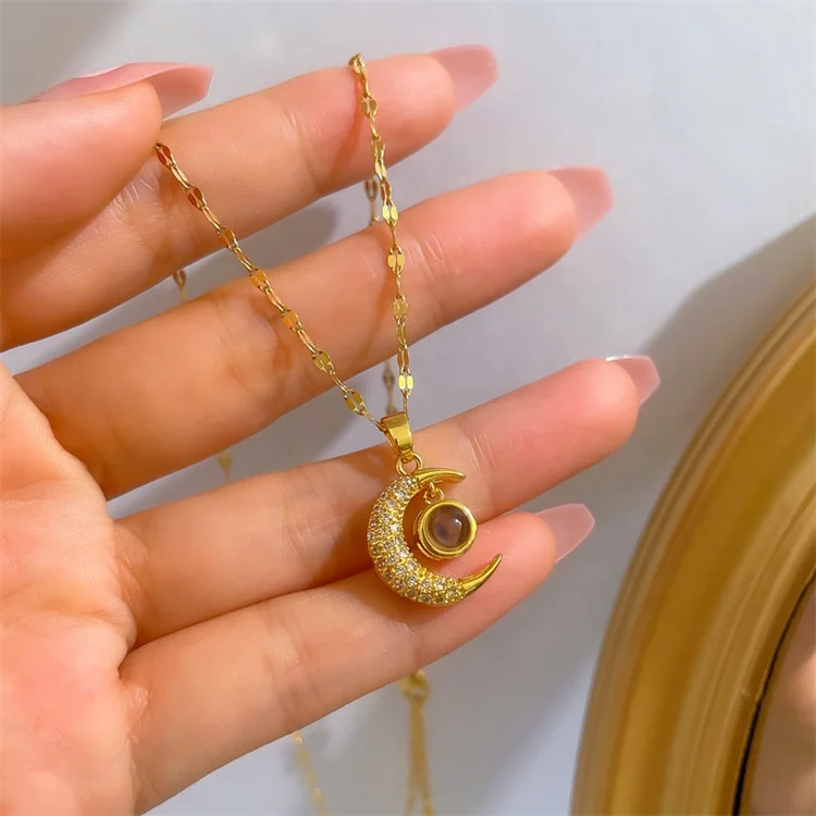100 Languages 'I Love You' Moon Necklace