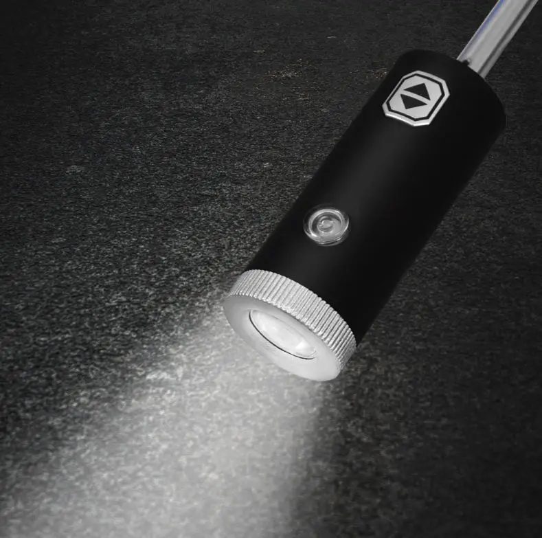 Outdoor 23inch 10 ribs windproof auto open button led flashlight 3 folding light umbrella black with printing  logo
