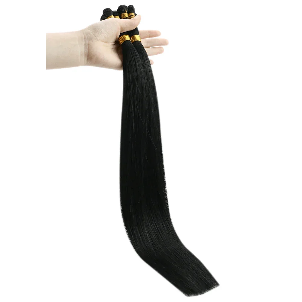 LaaVoo Hand Tied Weft Virgin Hair Extensions Brazilian Natural Straight Human Hair 14-24inch_voghion.com
