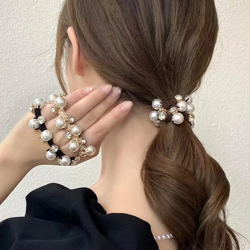 新款设计优雅珍珠发带女奢华气质彩色橡皮发带绳 - buy hair band