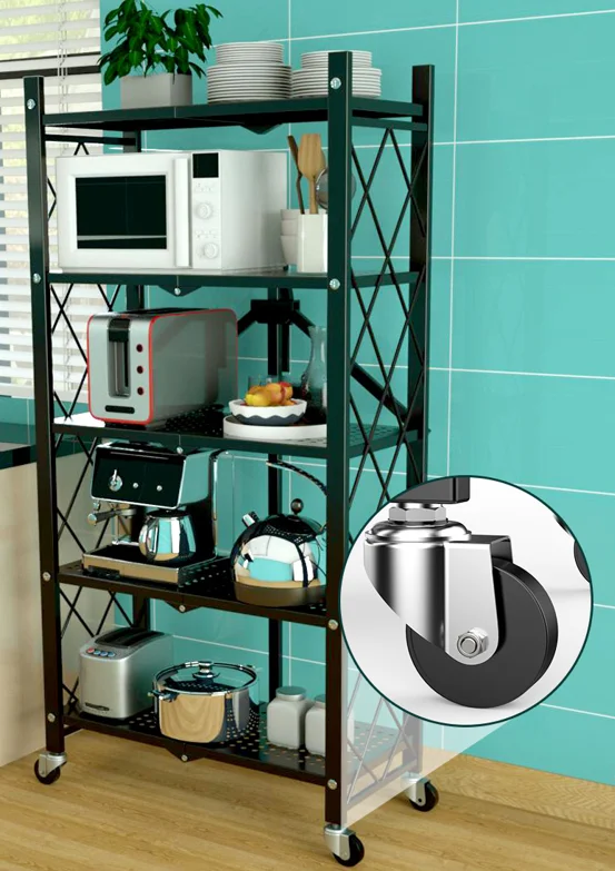 Multilayer Folding Kitchen Display Shelf Foldable Kitchen Storage Rack