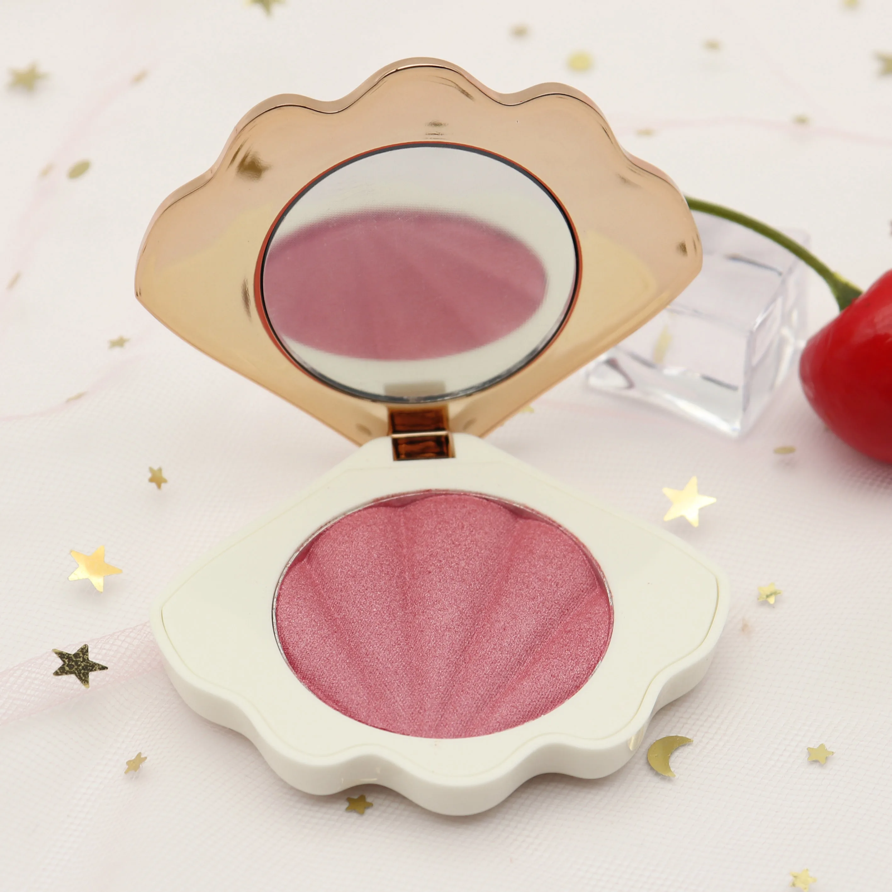 OEM Vegan Makeup Blush Palette Shell Shape Single Face Blush Custom Logo Matte Finish